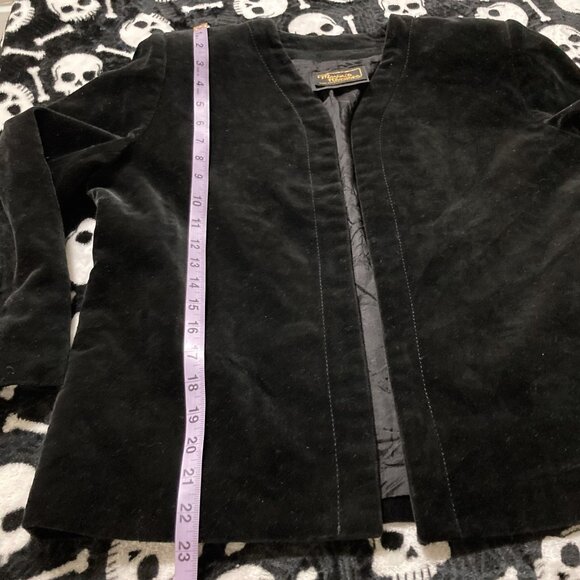 MARJORIE HAMILTON Vintage black velour open front jacket ~ MEDIUM LARGE blazer - Picture 8 of 12